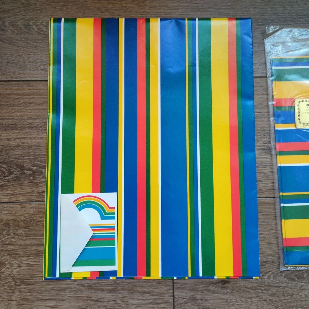 Vtg 80s Hallmark Current Gift Wrapping‎ Paper + Cards Retro Stripes Just for You